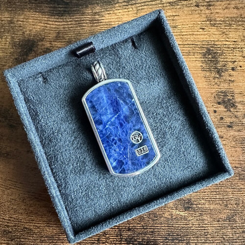David Yurman XL XLarge Sodalite Dog Tag Pendant - RARE